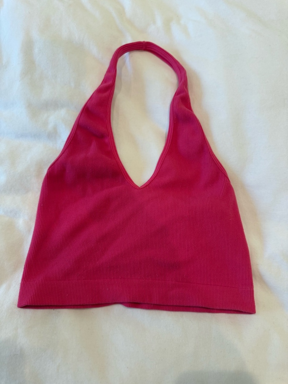 Pink Halter Ribbed Crop Top - Womens - Picture 3 of 4